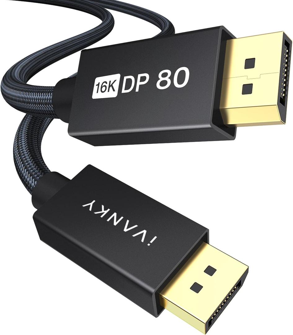 IVANKY 80Gbps DisplayPort Cable 2.1, DP Cable 16K Display Port Cord Compatible FreeSync Gaming Monitor 5090 7900XTX, 10FT (Black)