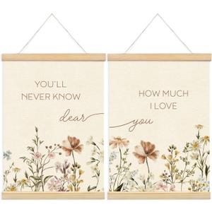 XYDEG Boho Wall Decor You Ll Never Know Dear How Much I love You Poster Hanger Frame Set of 2Nursery Decor Wall kids Room Decor Wooden FramesBaby Girl Nursery Decor Wildflower Decor 12x16 Inch