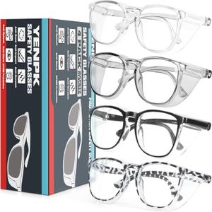 4 Pack Safety Glasses Goggles For Women Anti Fog, Cute Protective Eyewear for Nurses, ANSI Z87+ Anti-Blue Light ((Clear _Grey _Black _Leopard))