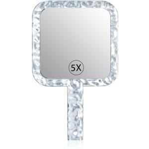YEAKE Hand Mirror,Double-Sided Handheld 1X/5X Magnifying Mirror with Handle for Makeup, Shaving Mirror with Hole Hanging,Acrylic, 6.1" W x 10" L, Square Shape, Transparent 1 PC