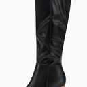 Juliet Holy Women's Knee High Boots Stacked Block Heel Pointed Toe Riding Boots (Black)