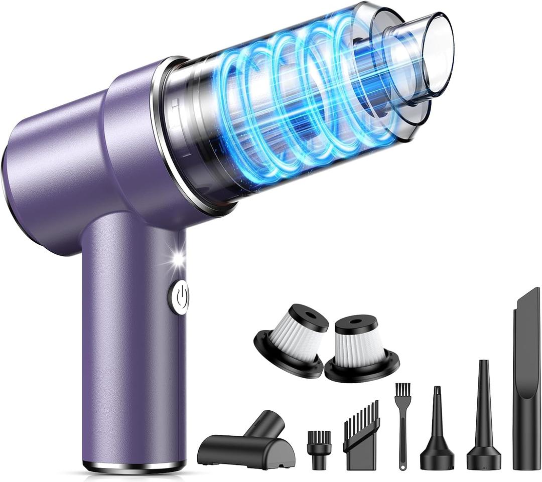 KMM Handheld Car Vacuum Cleaner, 11000PA Vacuum Cleaner & Air Duster, 120W High Power Vacuum Portable Cordless, Hand Held Vacuum Rechargeable with Multi-Nozzles & LED Light for Home, Car, Office (Purple)