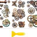 Peacoblue Rub on Transfer Decal Sticker for Furniture Craft Decor 6"x12" Steampunk Gears, 3Pcs Waterproof UV DTF Transfer for Drawer Dresser Glass Porcelain Wood Plastic