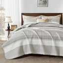 Andency King Size Quilt Set Linen Grey, 3 Pieces Summer Ultra Soft Lightweight Bedspreads & Coverlets Set, Patchwork Striped Quilted Bedding Sets for All Seasons (1 Quilt, 2 Pillow Shams)