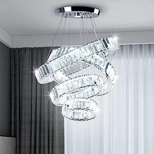 CLAIRDAI Crystal Chandeliers 4 Rings Chandelier LED Pendant Light Chandelier Ceiling Hanging Light Fixtures for Bedroom Living Room Dining Room Dia 7.9-11.8"-15.7"-19.7"(6500K Cool White)