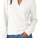 Tankaneo Womens Puff Long Sleeve Tops Blouses Casual Loose V Neck Fall Tunic Shirts, Small
