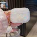 Cute Airpod Pro 2 Case Elegant Flower Luxury Glitter Marble Pearl Protective Cover with Keychain Compatible with AirPods Pro 2nd Generation Case for Girls Women (Rose White)