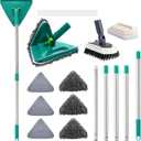 Wall Cleaner Mop with Long Handle 85 Inches Baseboard Cleaner Tool Duster with 6 Replacement Pad and 2 Tile Tub Brush, Wall Mop for Cleaning Ceiling Window Tile Tub, Green