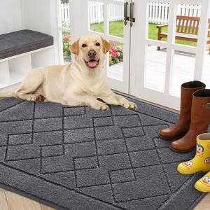 REFETONE Dirt Trapper Door Mat 32" x 40", Washable Indoor Doormat Rubber Backing Non Slip, Resist Dirt and Absorbent Entrance Mat, Low Profile Inside Floor Mats for Front Back Door and Entryway, Grey