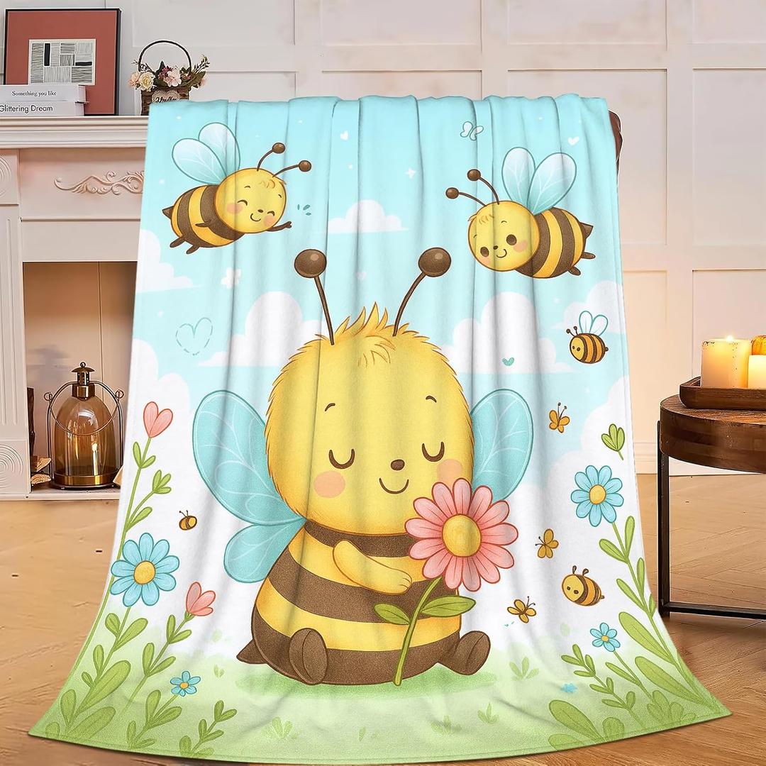 Bee Blanket Bee Gifts for Women Girls Bees Throw Blanket Soft Flannel Cozy Fleece Fuzzy Plush Warm Bedding Stuff for Kids Adults 40 x 50 Inch