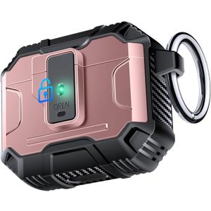 Armoured Heavy Duty for AirPods 3rd Generation Case with Lock & Keychain, 360Heavy Duty Drop Protection, 1-Click Open & Magnetic Lid, AirPods 3rd Gen Hard Cover Case for Outdoor & Travel-Rose Gold