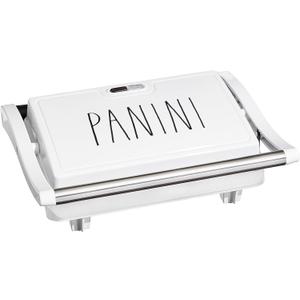 Rae Dunn Panini Maker - 750 Watt 2-Slice Press Grill with Indicator Lights | Opens 180 Degrees | Double Sided Heating | Non-stick Cooking | Cool Touch Handle | Easy to Clean, Cream