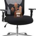 Sweetcrispy Ergonomic 500lbs Wide Heavy Duty Big and Tall Home Office Chair with Adjustable Lumbar Support and Wheels, 3D Armrest, for Adults (Black)