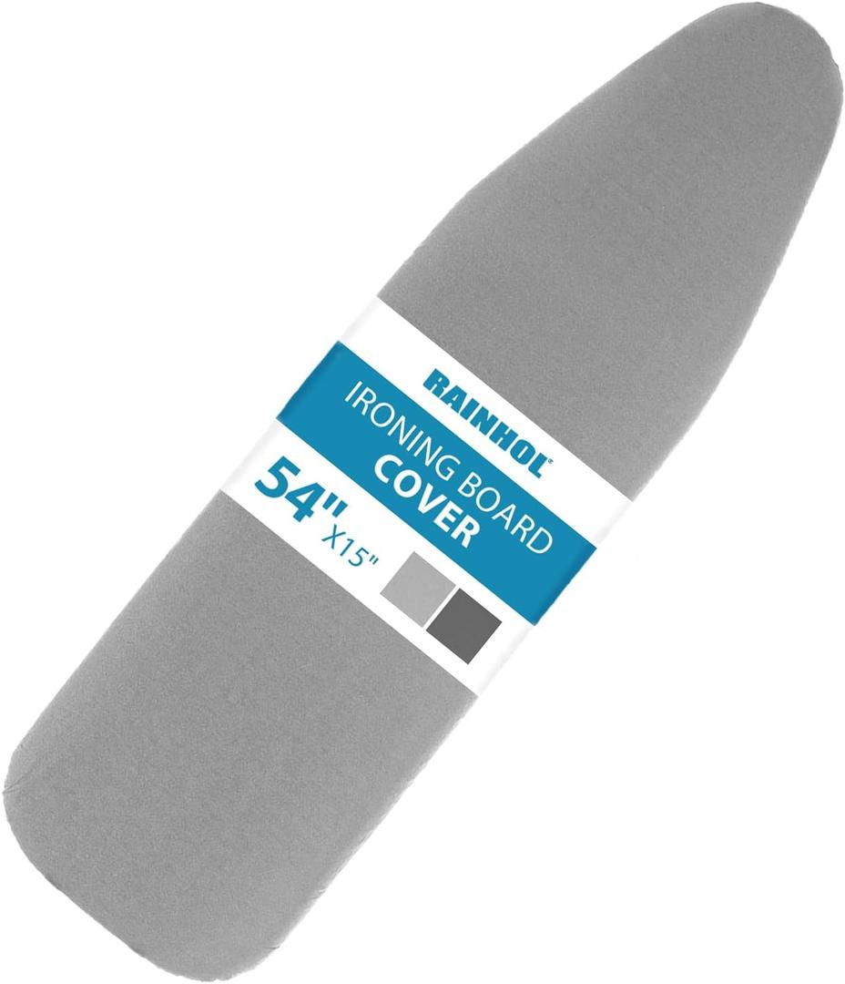 RAINHOL Ironing Board Cover and Pad 15x54, Full Size Extra Thick Padded Iron Board Cover with Aluminum Coated, Non Stick Stain and Scorch Resistant, Elastic Edge, Standard Size, Grey
