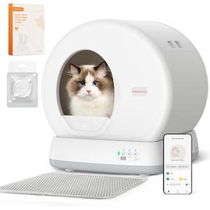 MeoWant Self-Cleaning Cat Litter Box, Integrated Safety Protection Automatic Cat Litter Box for Multi Cats, Extra Large/Odor Removal/APP Control Smart Cat Litter Box with Mat & Liner