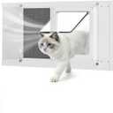 All Season Cat Window Door with Screen Mesh & Clear Acrylic Panel,24"-28" Adjustable Width,Magnetic Closure Weatherproof Pet Door for Window,Aluminum Frame Window Cat Door Insert for Sliding Windows, Fit 24''-28'' Windows
