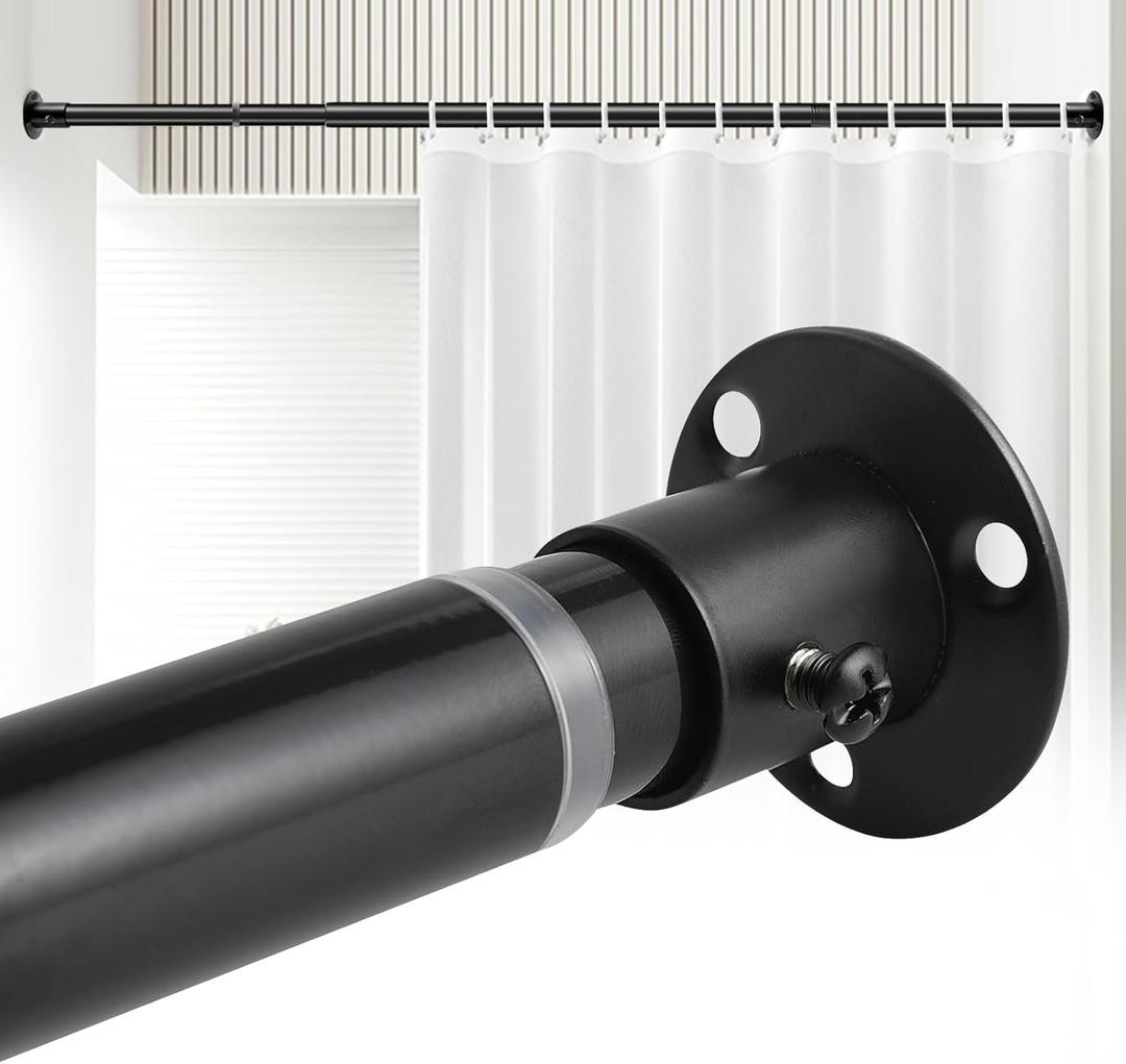 Black Shower Curtain Rod Wall Mounted Shower Rod Screw in Adjustable Shower Curtain Rods for Bathroom (Set of 1, 28 to 46")