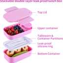 2 x Lunchneo bento box for adults, separate for men and women, set of utensils and dipping containers, cute Japanese bento box, microwave heatable(Pink)