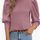 SPRETTYGARDEN Womens Puff 3/4 Sleeve Tops 2025 Trendy Spring Summer Mock Neck Texture Knit T Shirts Work Casual Dressy Blouses, S