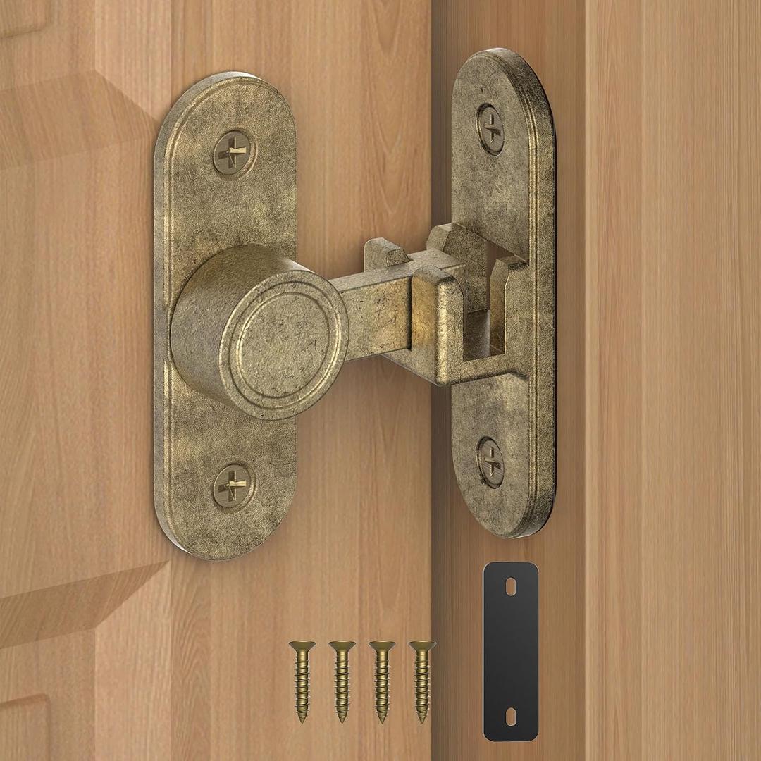 2 x Barn Door Locks, 90/180 Degree Right Angle Flip Gate Latch Fit for Bedroom, Garden, Cabinet - Sturdy and Secure Sliding Barn Door Lock (Bronze-1 Pc)