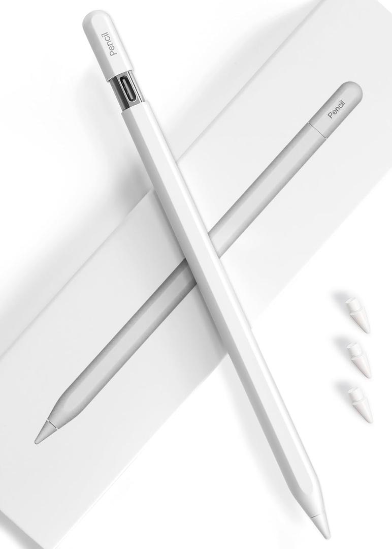 Pencil USB-C for Apple iPad 2018-2026: Slide-Switch, Hidden-Port Stylus with Tilt Sensitivity & Palm Rejection, Pen for iPad 6-11th, Mini 5-7th, Air 3-5th/M2/M3, Pro 11"/12.9"/13"(M4/M5), White