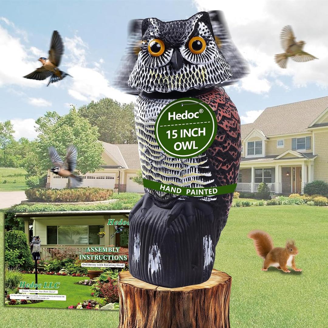 Hedoc Fake Owl Decoys to Scare Birds Away, Rotating Head Sculptures, Nature Enemy Scarecrow Plastic Statues, Pest Repellent, Bird Control and Pigeon Deterrent Outdoor Yard, Garden Protectors