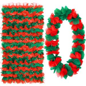 Christmas in July Leis Hawaiian Red and Green Tropical Leis Flower Necklace for Christmas July Party Decorations Masquerade Beach Wedding Themed Carnival Supplies