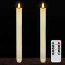 Homemory 2 Pcs Real Wax Made Flameless Taper Candles with Remote and Timer, 9.6" Ivory Battery Operated Candle Stick Flickering, Led Taper Candles with Lifelike Flame for Indoor Home Decor