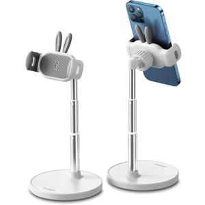 OATSBASF Cute Chat Stand, Angle Height Adjustable Cell Phone Stand for Desk, Kawaii Phone Holder Stand for Recording, Compatible with iPhone, All Phones , White 