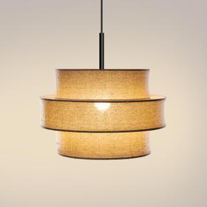 Farmhouse Chandelier, 20" 3-Tier Linen Drum Pendant Lights, Mid-Century Modern Ceiling Light for Dining Room, Kitchen, Living Room, Bedroom, Entryway (Three-ply Fabric)