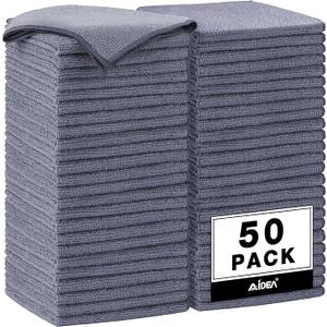 AIDEA Microfiber Cleaning Cloth Grey 50PK, Microfiber Towels for Cars, Premium Car Cloths, Dusting Cloth Lint Free Cleaning Rags for SUVs, House, Kitchen, Window, Workshops,12×12"