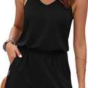 MISFAY Womens Summer Loose V Neck Spaghetti Strap Short Jumpsuit Rompers 2026 (Black, XL)