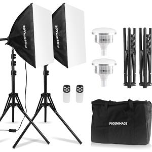 Softbox Lighting Kit, Soft box Photography Lighting Set with 17x17in Softbox, Folding Lighting Tripod, 85W 2700-6500K LED Bulb, Remote, Studio Lights for Photography, Video Recording, 2Sets