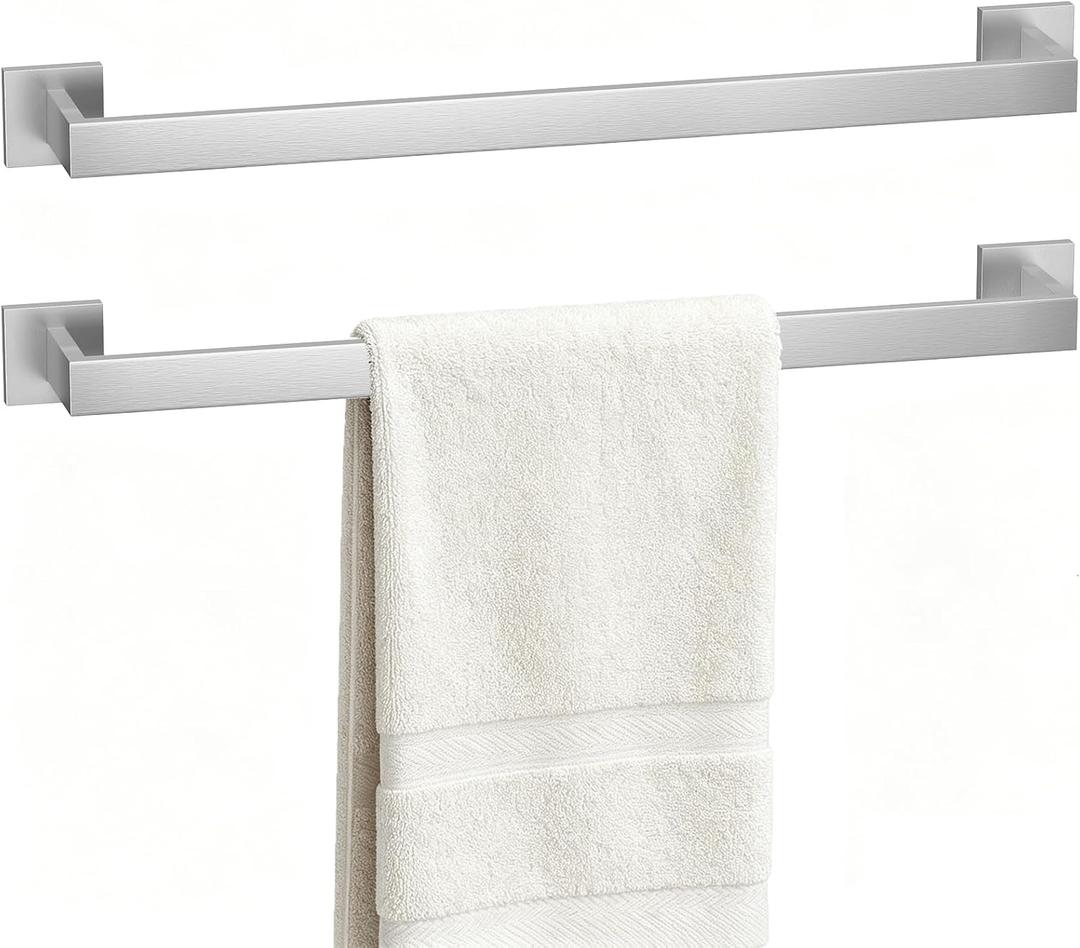 23.6 Inches Brushed Nickel Bathroom Towel Bar Set, 2-Piece Square Wall Mounted Towel Rack, Wall Mounted 304 Stainless Steel Towel Holder for Bathroom
