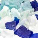 5LB Frosted Sea Glass Vase fillers Crushed Glass, Sea Glass Decor Ideal for Christmas DIY Craft, Aquarium Gravels, Home Decor Crushed Sea Glass Pieces for Beach Wedding, 0.7-3 Inch Mixed Blue