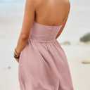 Wenrine Women's Sexy Strapless Summer Mini Dress Sleeveless Smocked A Lined Bubble Wedding Club Party Dress (Pink)