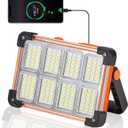 120W Solar Rechargeable Work Light, 144 LED 10000LM Portable Flood Light with Stand, IP66 Waterproof 4 Modes LED Job Site for Mechanic Camping Fishing Car Repair (Orange 1 Pack)