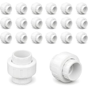 3/4" PVC Union Coupling Pipe Fitting (Socket x Socket), 20 Pack Heavy Duty for DIY Creations, Schedule 40 Adapter