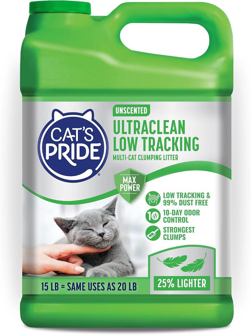 Cat's Pride Max Power: UltraClean Low Tracking Multi-Cat Clumping Litter - Keeps Paws & Home Clean - Up to 10 Days of Powerful Odor Control - 99% Dust Free - Unscented, 15 Pounds