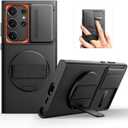 SURITCH for Samsung Galaxy S24 Ultra Case with 360° Rotatable Hand Strap Phone Grip & Invisible Kickstand & Slide Camera Cover, Rugged Shockproof Protective Cover for S24 Ultra -Black