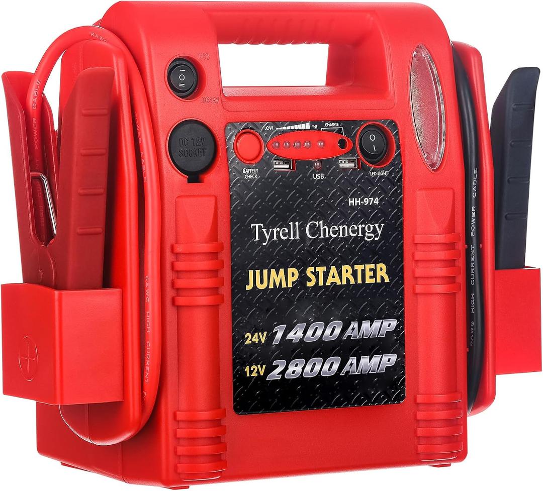 12V/24V Jump Starter,2800/1400 Peak Amp,Truck Battery Booster Pack, and Pure Copper Jumper Cables,Heavy Duty Jump Box Includes Dual USB and DC Ports Power,Car Battery Jump Starter