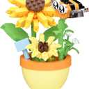 Bee Sunflower Mini Flower Cute Insects Potted Plant Bonsai Building Toy Blocks Particle Set Small Flowers Botanical
