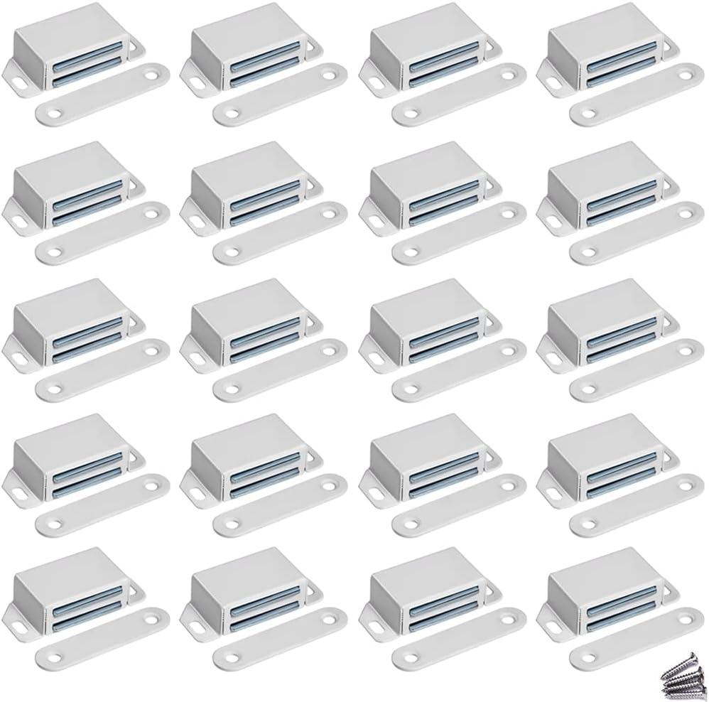 Magnetic Door Catch - 30lb High Magnetic Stainless Steel Heavy Duty Catch for Kitchen Bathroom Cupboard Wardrobe Closet Closures Cabinet Door Drawer Latch (2.1 in White, 20-Pack)