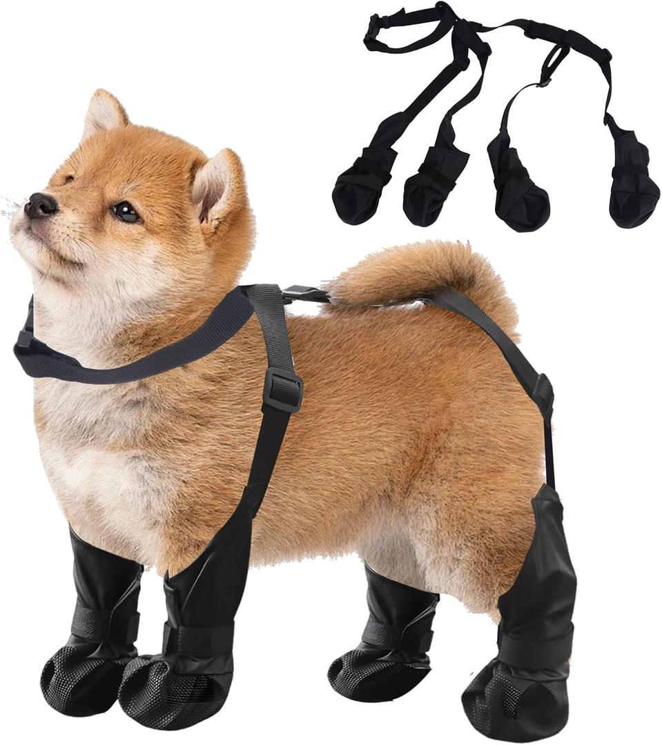Owfeel Dog Suspender Boots with Anti-Slip Soles, Waterproof Adjustable Dog Shoes for Winter Snow, Rain, Hiking, Paw Protector Boots for Hot Pavement & Rough Terrain (Large)