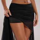 GORGLITTER Women's High Slit Mesh Skirt Y2k Goth Sheer Ruched Bodycon Asymmetrical Long Skirts with Shorts (Black, S)