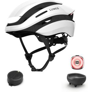 Lumos Ultra Helmet (Jet White,Non-MIPS,Size M-L) & Firefly Bike Light & Charging Cradle