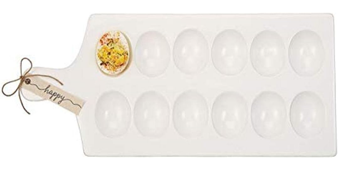 Mud Pie - 40700083 Mud Pie Deviled Egg Tray, 15.25" x 7", White, Brown, Black