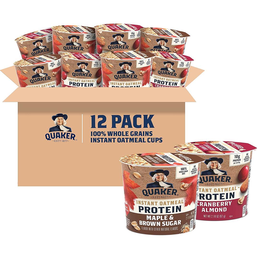 Quaker Instant Oatmeal Express Cups, 10g Protein 2 Flavor Variety Pack, (Pack of 12) (EXP 11/08/26)