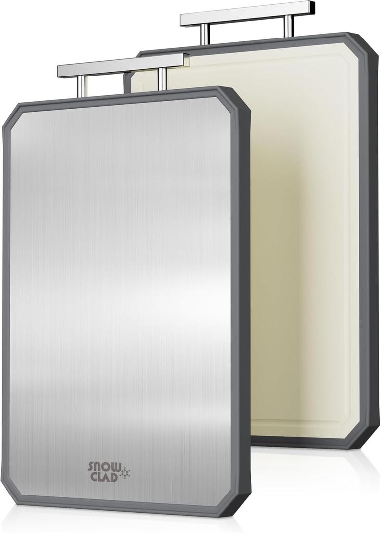 SNOWCLAD Stainless Steel Cutting Board,Double Sided Steel Cutting Boards for kitchen,Stainless Steel/Wheat straw pp Large Board for meat,non toxic Chopping,16 * 11 Inch,Dishwasher Safe