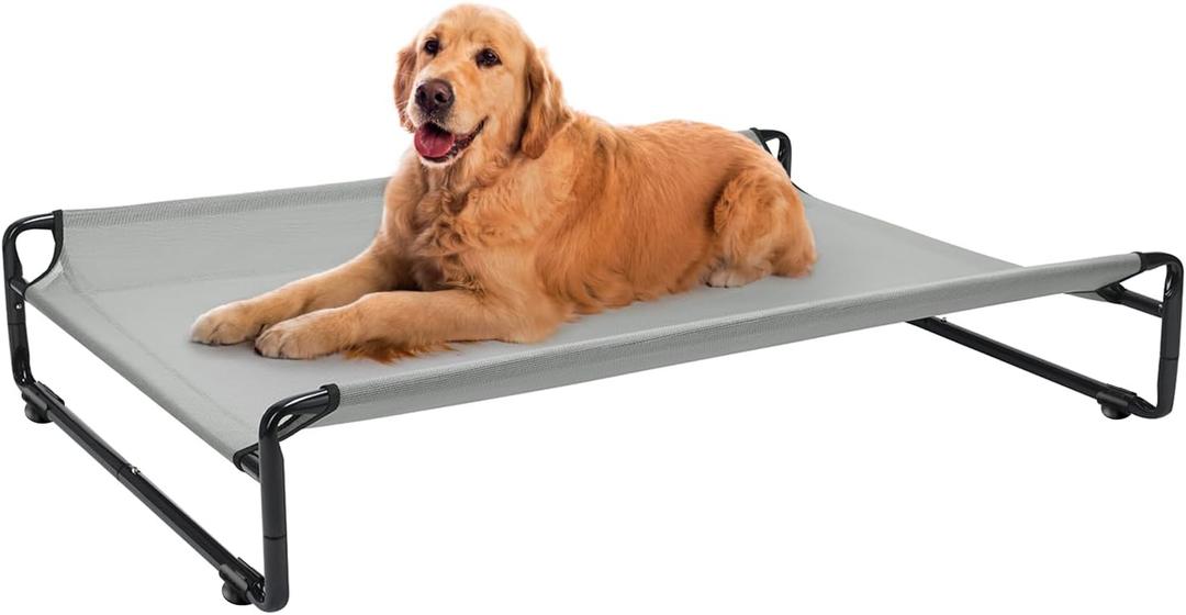 Veehoo Original Outdoor Elevated Dog Bed, Cooling Raised Dog Cot for Large Dogs, Portable Standing Pet Hammock Platform with Washable Breathable Mesh, No-Slip Feet, Large, Grey, CWC2201 (43.7"L x 30.3"W x 9.4"Th)